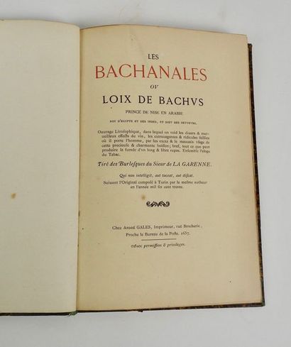 null LA GARENNE ( Humbert de Guillot de Goulat de ). Les Bachanales, ou Loix de Bachus,...