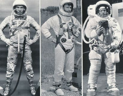 null Nasa. Sur cette photographie apparaissent les principales tenues d'astronautes...