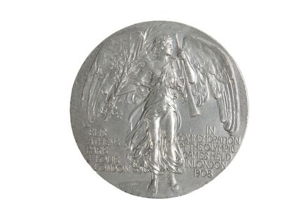 null Commemorative medal of the London Games, silver. Towards: the Winged Angel with...