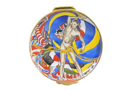 null Modern snuffbox or pill box (1985) with a reproduction of the juggler's poster...