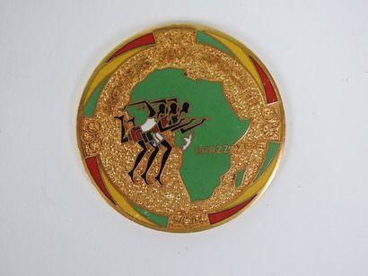 null Médaille commémorative ronde en métal doré, premiers jeux Africains, 18-25 juillet...