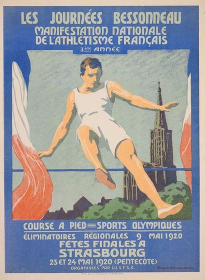 null Affiche originale des journées Bessonneau à Strasbourg. Course à pied = sports...