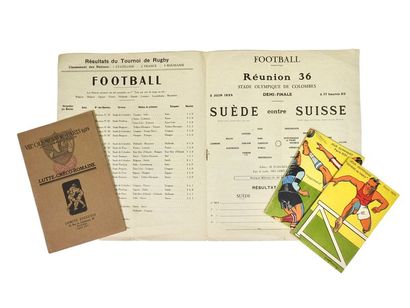 null Sept pièces: a) programme de football, pour le match Suède-Suisse (1/2 finale,...