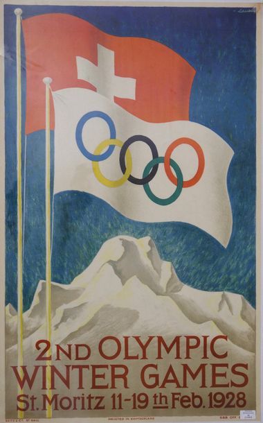 null ST MORITZ affiche officielle 2e olympique winter games st moritz 11-19-02 1928...