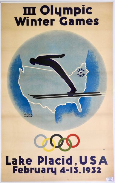 null Affiche officielle plastifiée 3e olympic winter games le sauteur, les anneaux,...