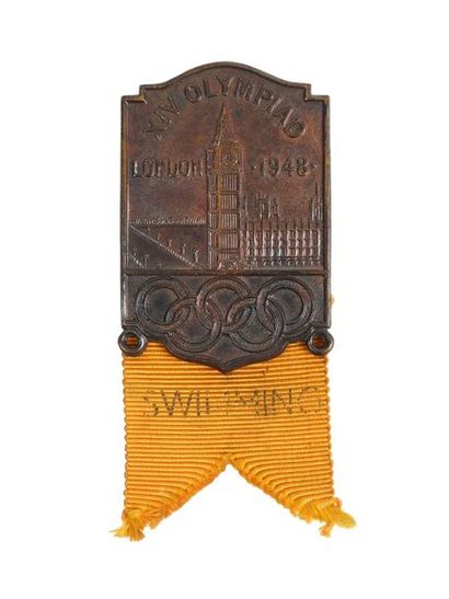 null LONDRES
Badge officiel (avec Big Ben, XIVe olympiade, London 1948) en bronze...