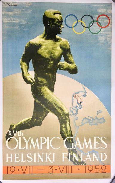 null Affiche officielle: XVth Olympic Games, Helsinki, Finland, 19/7-3/8/1952. Par...