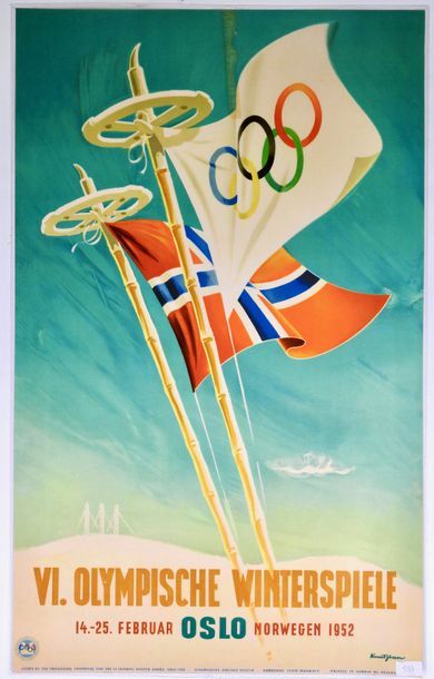 null Affiche officielle VIe Olympische Winterspiele 14-25 februar oslo Norwegen 1952
Batons...
