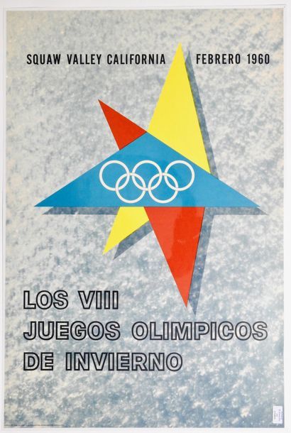 null Affiche officielle "los VIII juegos olimpicos de inviernos", hache des indiens...