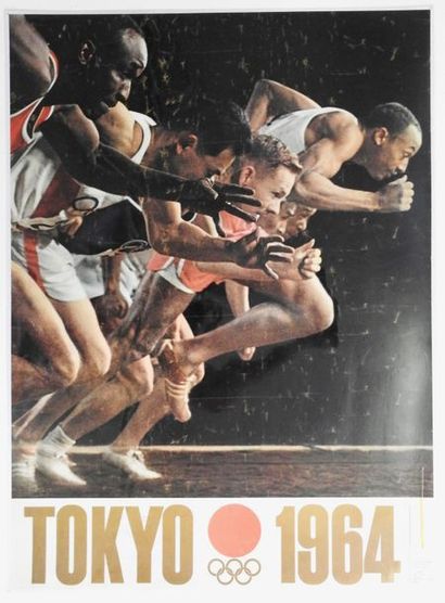 null Affiche officielle plastifiée des jeux de Tokyo 1964, le départ des sprinters...