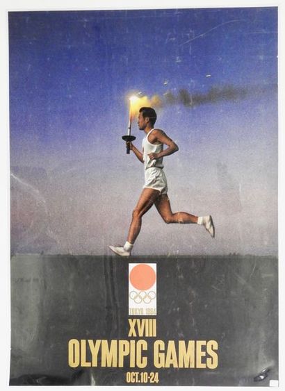 null Affiche officielle des jeux de Tokyo 1964, 18° olympic games, 10-24 octobre,...