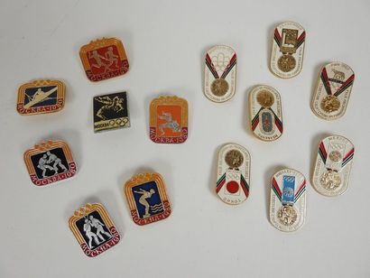 null Two sets of pins;:7 Olympic retrospectives (Rome, Tokyo, etc.); 7 Olympic d...