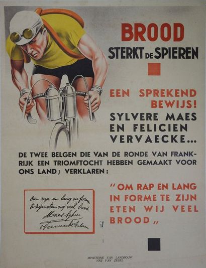 null Original poster with canvas. Flemish image with a Yellow Jersey praising the...