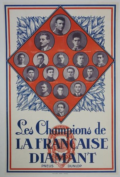 null Affiche originale entoilée. Les champions de La Française Diamant...Les 16 portraits...