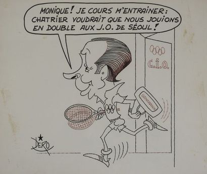 null DERO
. Original cartoon depicting
Mr Samaranch, IOC President, going to train...