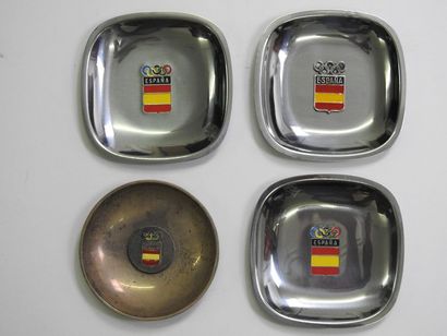 null BARCELONA: Set of 4 ashtrays; a) 3 identical silver metal ashtrays, with Spanish...