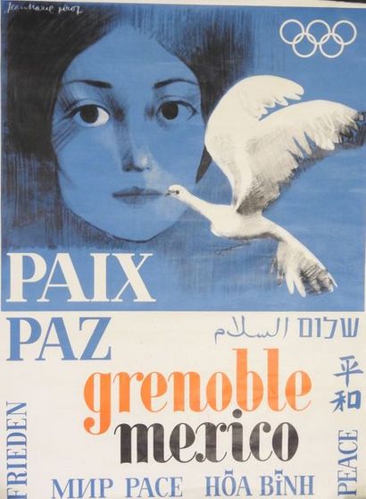 null Ensemble de 3 affiches officielles, 1 de Grenoble, 2 de Mexico: a) «Grenoble-Mexico,...