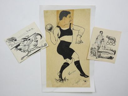 null Olympic cartoons. Three originals: a)
The Lagarde shot putter at the 1912 Olympic...