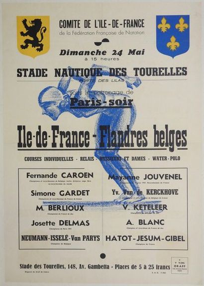 null Affiche originale entoilée par Cello, match ile de France Flandres-Belges 1941(?),...