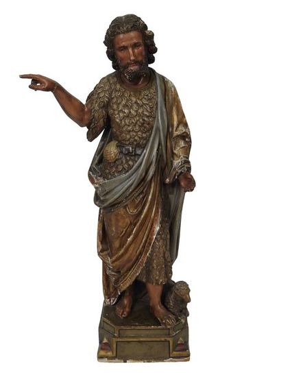 null Grand sujet en bois sculpté et laqué représentant Saint Jean-
Baptiste
XIX°...
