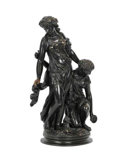 Jules Salmson (1823-1902) Groupe en bronze à patine brune représentant des danseuses-musiciennes...