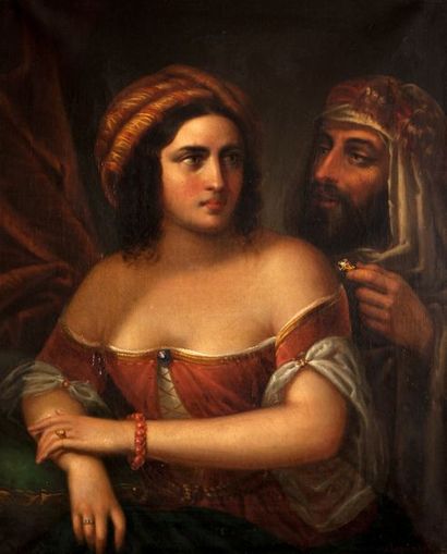 Acquaroli (XIX°) Couple d'orientaux
Huile sur toile signée en bas à droite
87 × 70...