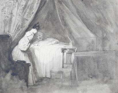 Ecole FRANÇAISE vers 1830 
The visit of the patient Grey wash 15.5 x 20 cm