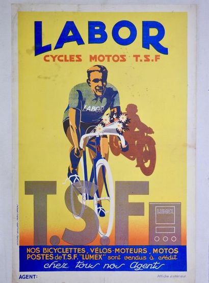 ANONYME LABOR. «CYCLES-MOTO T.S.F»
Affiches Gaillard Paris-Amiens
60 x 40 cm - Entoilée,...