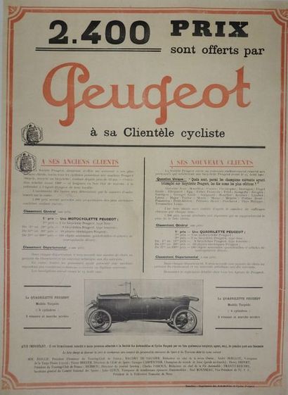 ANONYME PEUGEOT A SA CLIENTELE CYCLISTE Imprimerie des Automobilistes et cycles
Peugeot,...