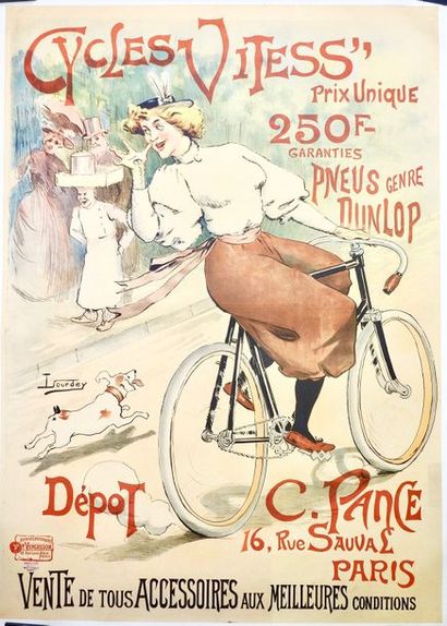 LOURDEY Maurice (1860-1934) 
CYCLES VITESS. «PNEUS DUNLOP».
Vers 1889
Affiches Artistique...