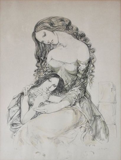 Leonard Tsuguharu FOUJITA (1886-1968) 
Mère et fille, 1964
Lithographie sur papier...