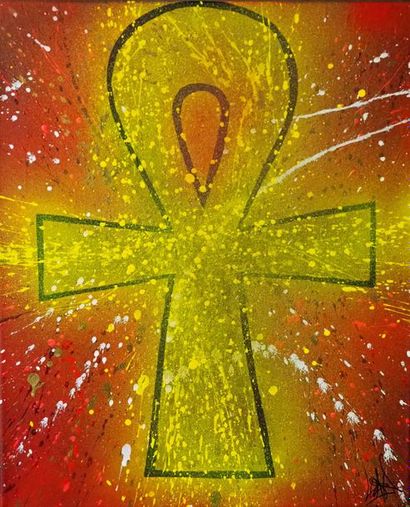 null Biate Graff Art RED ANKH 2015 Toile - bombe acrylique 46 X 38 cm