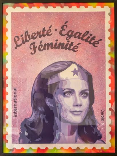 null Carole b. Liberté, Egalité, Feminité 2019 Pochoir, peinture Aerosol sur papier...