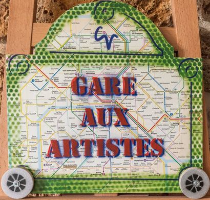null Christophe Verdon STATION AT THE ARTISTS 2019 Stencil on a metro and wooden...