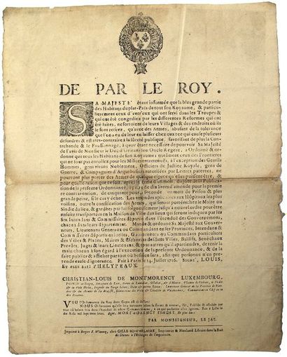 null FLANDRES. 1716. CONTREBANDE & FAUX-SAUNAGE - «De par le ROI» - Fait à PARIS...