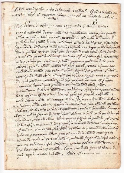 null SALON DE PROVENCE (13). 1293. STATUTS ANCIENS. Manuscrit du XVIIIe s. contenant...