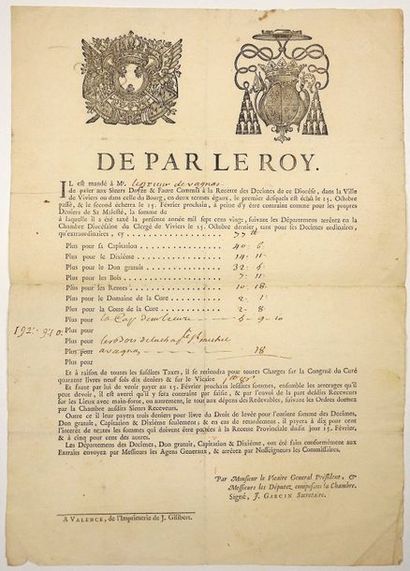null ARDECHE. 1720 VAGNAS (07) - By the King, it is requested to Mr. the Prior of...