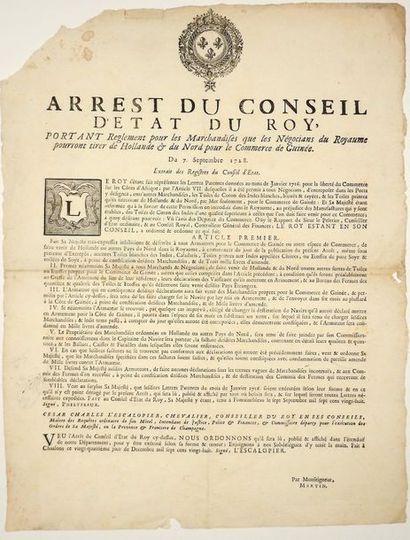 null "FREEDOM OF TRADE ON THE AFRICAN COAST" 1728. (CHAMPAGNE) - "Decision of the...