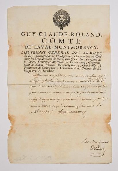 Guy Claude Roland de Montmorency Comte de LAVAL, Maréchal de France en 1747.
Pièce...
