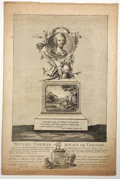 null GRAVURE de Messire Thomas Ignace de VANIÈRE, neveu du Grand VANIÈRE, né au Château...