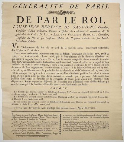 null RÉGIMENTS PROVINCIAUX DE LA GÉNÉRALITÉ DE PARIS. 1772. Ordonnance concernant...