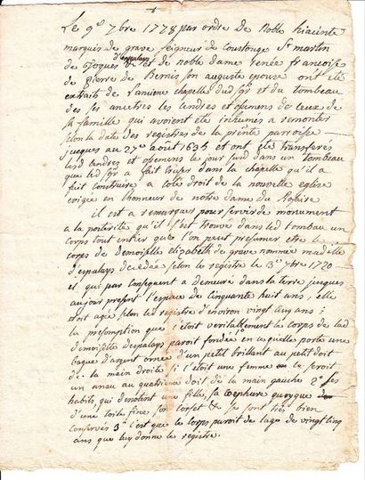 null AUDE. 1778. NOBLE MAISON DE GRAVE - Témoignage signé LEBREJAL Curé de ST LAURENT...