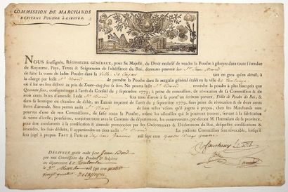 null (LOT. HAUTE-GARONNE. 1784.) Commission de MARCHAND DÉBITANT DE POUDRE A GIBOYER...