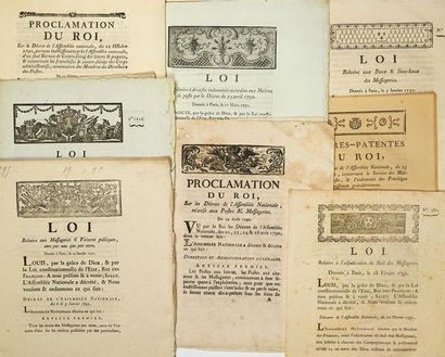 null POSTES & MESSAGERIES. 9 Imprimés: Lettres Patentes du Roi.., du 25 avril 1790,...