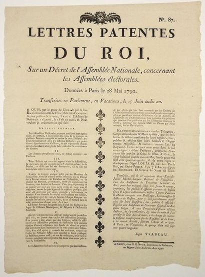 null ASSEMBLÉE NATIONALE. 1790. «Lettres patentes du Roi (Louis XVI), sur un décret...