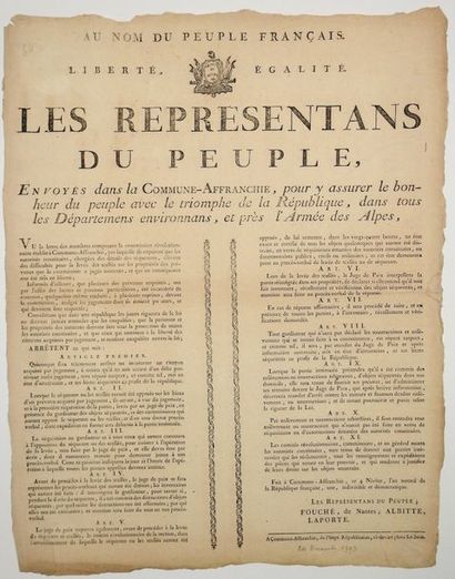 null RÉVOLTE DE LYON. 1793. COMMUNE-AFFRANCHIE. «Les Représentants du Peuple (FOUCHÉ,...