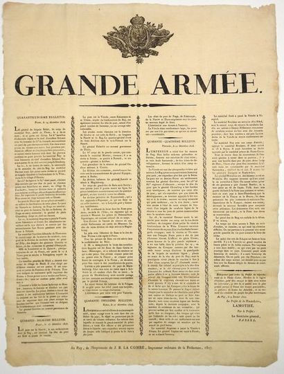 null EMPIRE. LA GRANDE ARMÉE. 1807. HAUTE-LOIRE. Placard contenant 4 Bulletins de...