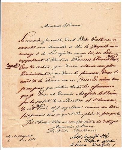 Prince Pyotr KOZLOVSKY [1783-1840] Diplomate et homme de lettres Russe.
Lettre Autogr....