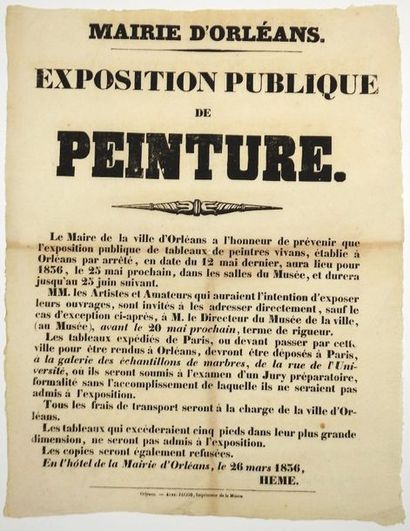 null «MAIRIE D'ORLÉANS.Exposition publique de PEINTURE.» 1836. En l'Hôtel de la Mairie...