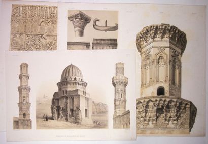 null ÉGYPTE. 4 Lithographies de scènes d'Architecture Égyptienne dessinées par le...